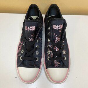 Converse All Star Black Satin & Pink Embroidered Cherry Blossoms Size W7